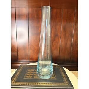 Villeroy & Boch Clear Light Blue Ribbed Fluted Glass Bud Vase 11”